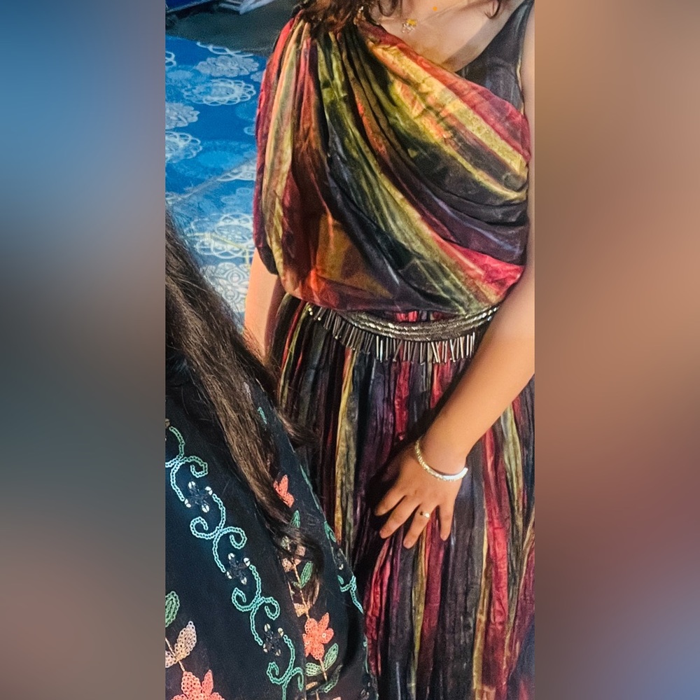 Black Multi colour gown , off shoulder with belt ! - Picture 12 of 13